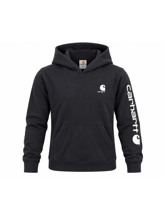 Carhartt Other - Carhartt Youth Black Pullover Hoodie Spellout Sleeve Logo Sweatshirt Sz L 14-16